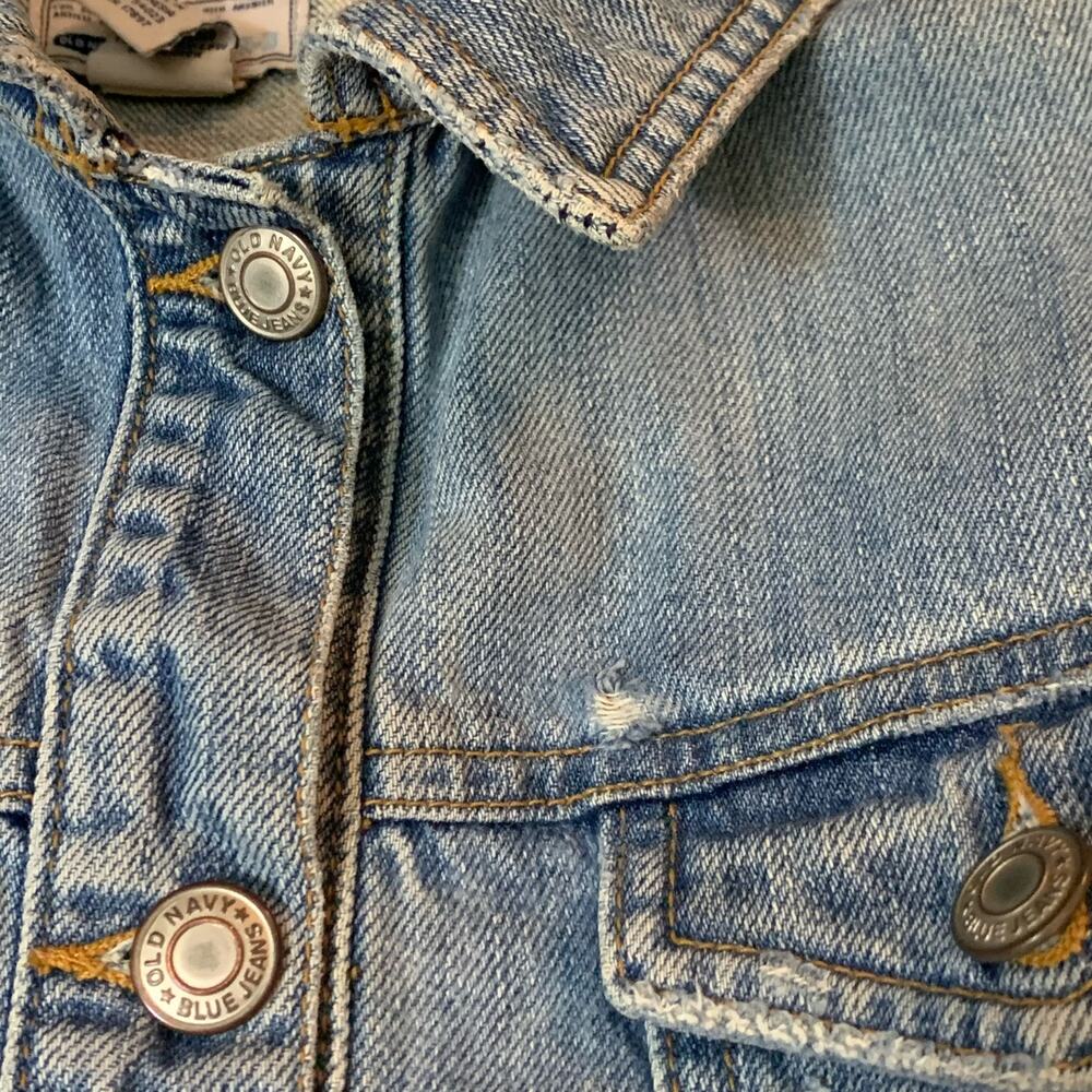 OLD NAVY Boys Lightly Distressed Denim Jean Jacket Trucker Long Sleeve XL Unisex - Picture 4 of 10